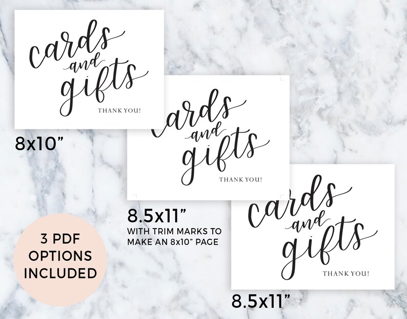 Cards and Gifts Table, Thank You, Wedding Sign Printable, Reception Sign, Instant Digital PDF ...