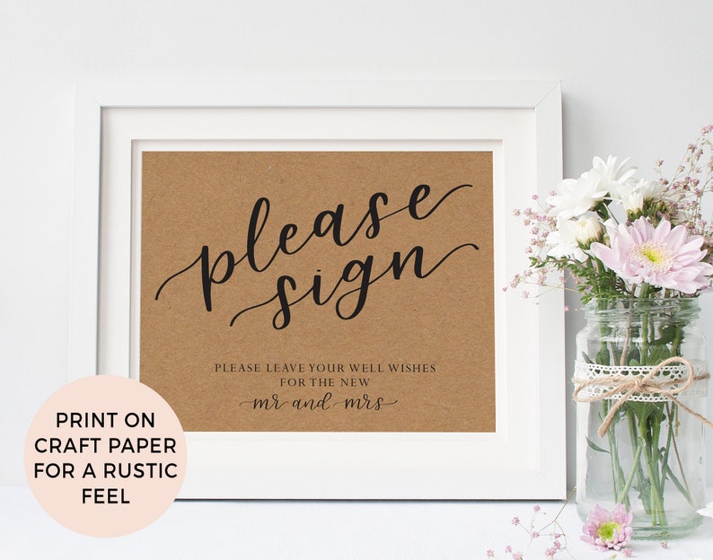 Reception 8.5x11 8x10 Instant Digital PDF Download Please Sign Wedding Guestbook Wedding Sign Printable Well Wishes for Mr and Mrs