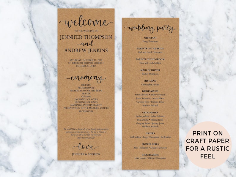 Wedding Program Template, Classic Calligraphy Modern Rustic Wedding Ceremony Program, DIY, Instant Download, Editable PDF, 8.5x11 image 4