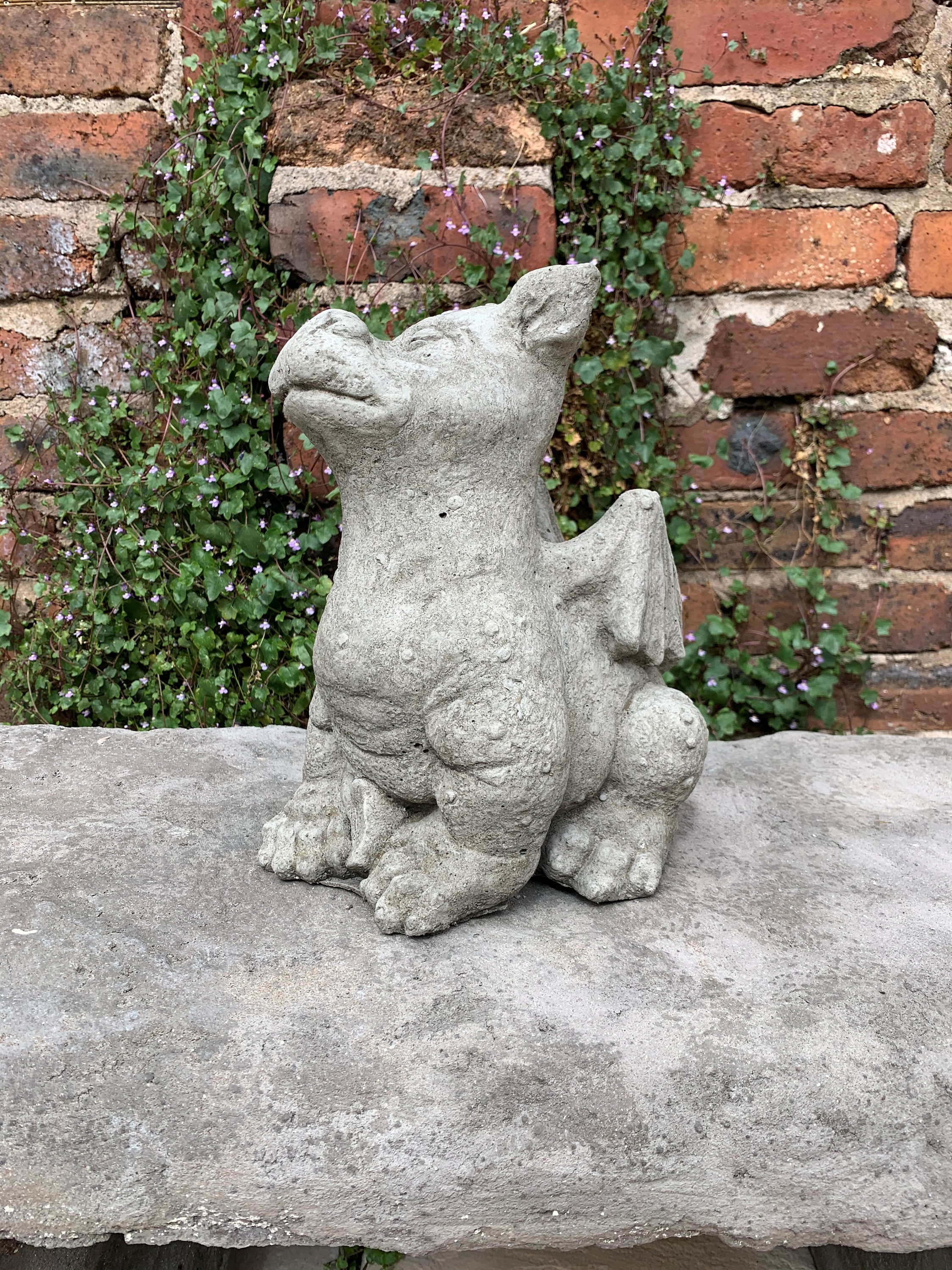 Mythical Happy Dragon stone garden ornament Etsy