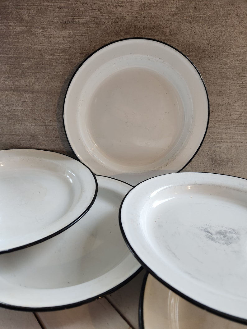 6 Metal Plate White and Black Plate Camping Plate Camping Etsy