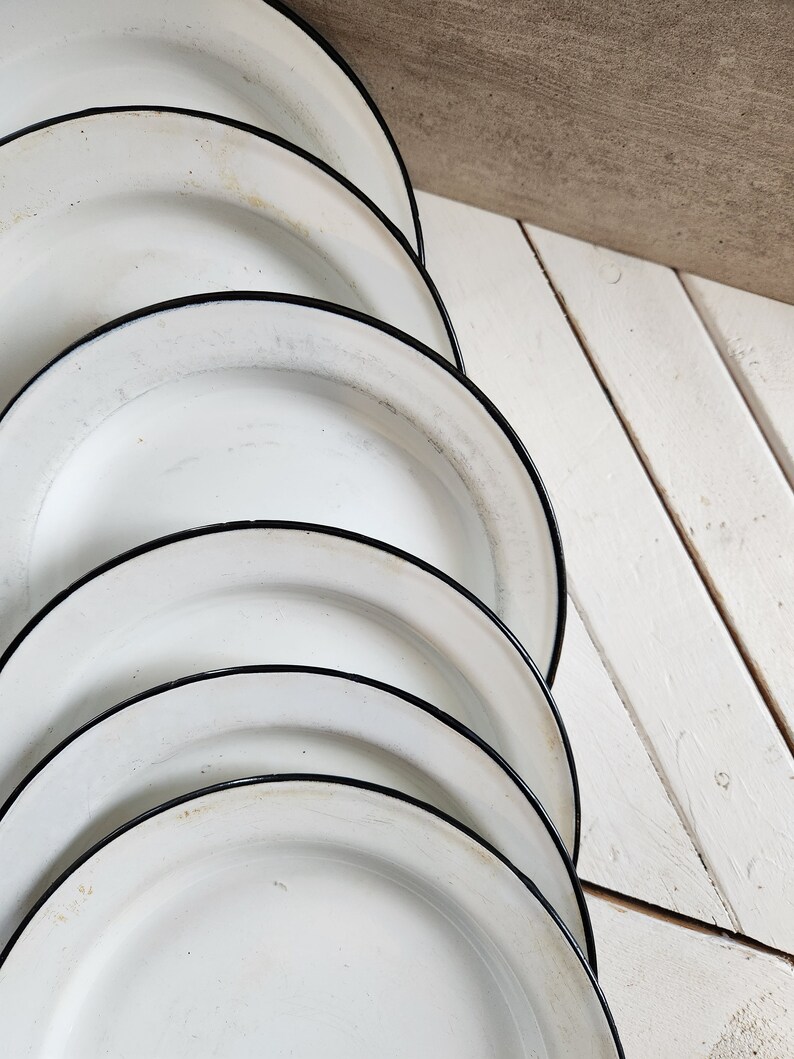 6 Metal Plate White and Black Plate Camping Plate Camping Etsy