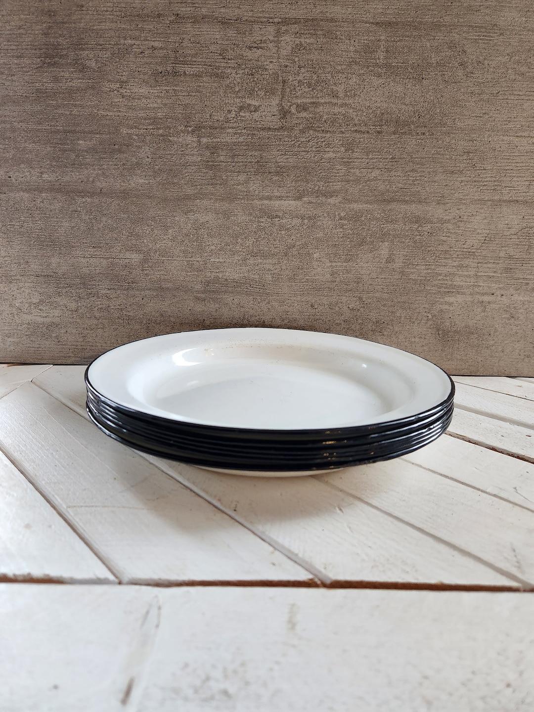 6 Metal Plate White and Black Plate Camping Plate Camping Dishes Dishes