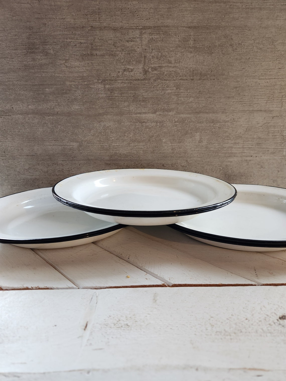 6 Metal Plate White and Black Plate Camping Plate Camping Etsy