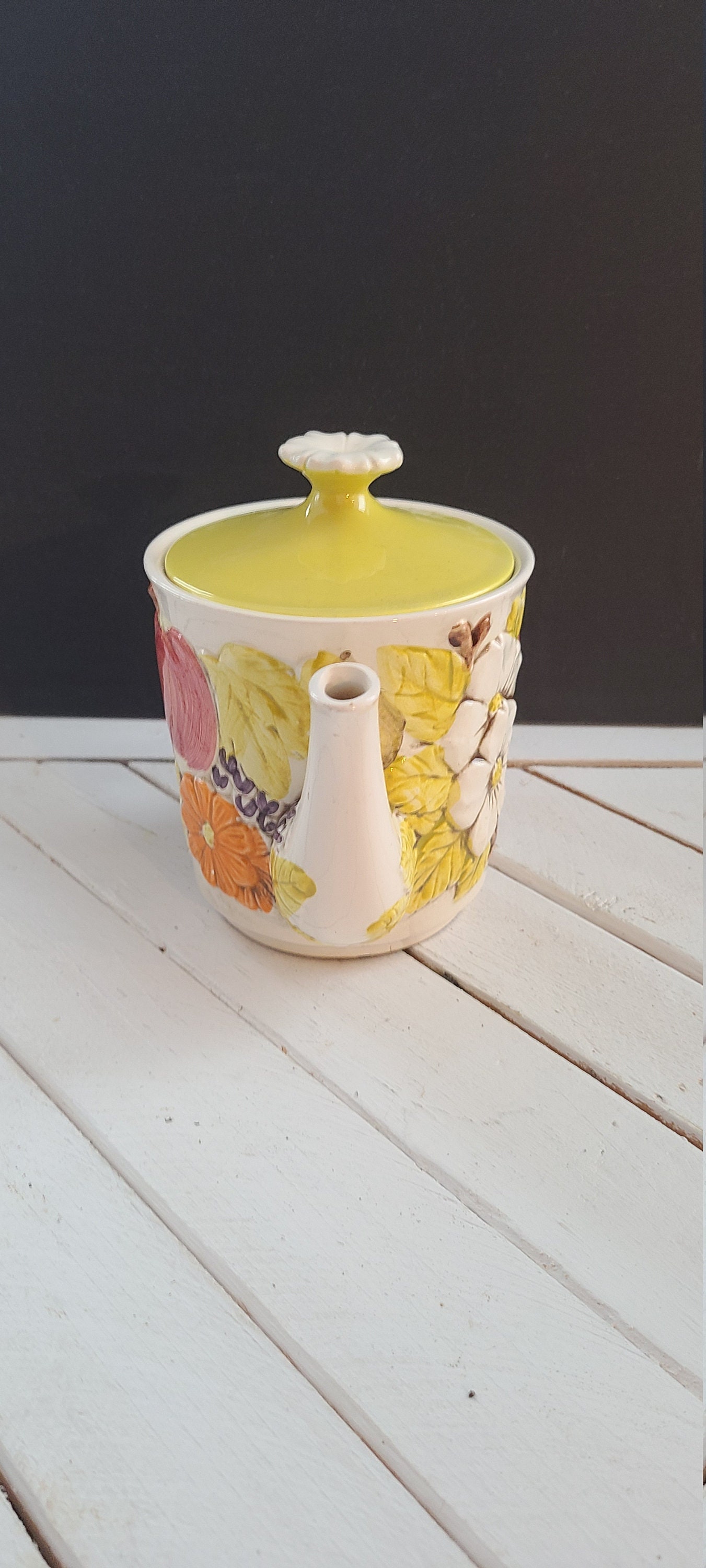 Yellow Teapot Vintage Garden Teapot Handpainted Harvest Teapot Etsy
