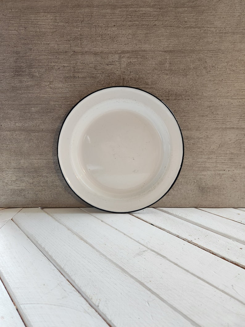 6 Metal Plate White and Black Plate Camping Plate Camping Etsy