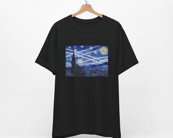 Funny Van Gogh Starry Night Chemtrails Unisex Tee Shirt, Conspiracy Theory, Tin Foil Hat, Anti Establishment, Liberty, Freedom, Prepper