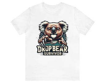 Funny Drop Bear Survivor Unisex Tee Shirt, Koala Lover, Australia Day, Aussie Souvenir, Down Under, Vacation ,Safari, Outback