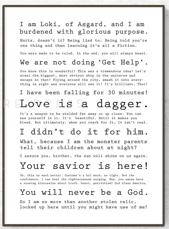 Loki Poster / Print / Loki Laufeyson Quotes / the Avengers Print ...