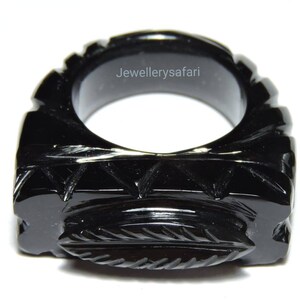 Natural Black Onyx Carved Ring / Cowrie Shell Shaped Top / Onyx Made Ring / Carved Cowrie Shaped Ring