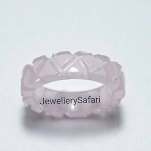 1 Piece Pink Quartz Hand Carved Single Gemstone Made Ring Band/Tyre Ring Band/Pink Ring Band For Her/Couple Ring Bands/Custom Ring Bands.
