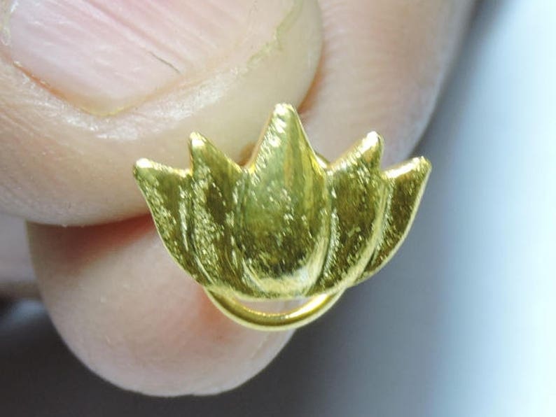 1 Piece Extremely Beautiful 24Kt Gold Plated Over 92.5 Sterling Silver Lotus Flower Indian Nose Stud For Pierced NoseLotus Flower Studs.