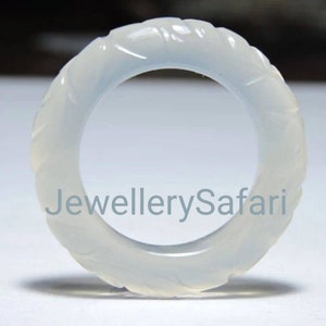 1 Piece Natural White Chalcedony Onyx Hand Carved Single Gemstone Made Ring Band/Onyx Bands/Hand Carved Ring Bands/Agate Rings/Couple Rings