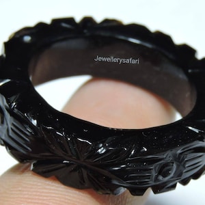 Natural Black Onyx Carved Band / Black Onyx Made Band / Comfortable  To Wear Band / Carved Onyx Band