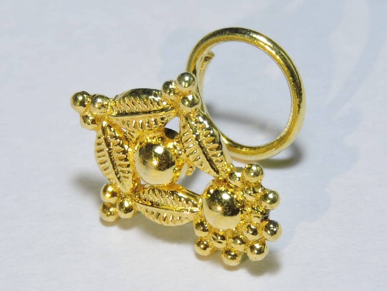 1 Piece Stunning 24Kt Gold Plated Over 92.5 Sterling Silver Indian Nose Stud For Pierced NosePiercing StudsSpiral Back Nose Rings.
