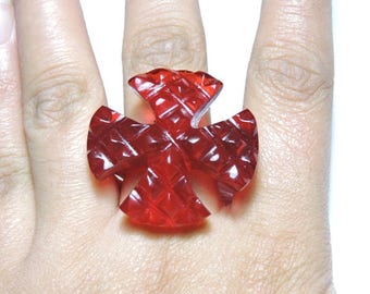 1 Piece New Arrival Very Rare Red Quartz Hand Carved Cross Shaped Gemstone Made Ring/Christmas Ring/Fashion Jewellery/Full Stone Made Ring/