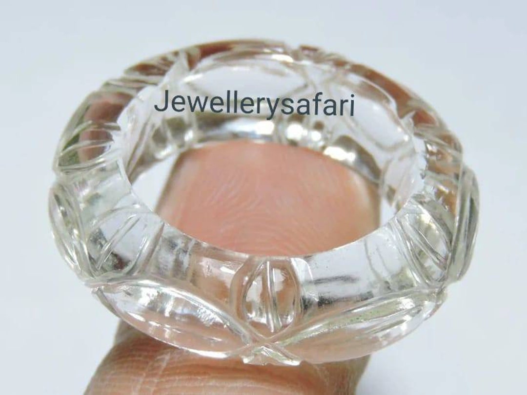 Hand Carved Natural Crystal Quartz Ring Band - Himalaya Gemstone - Etsy