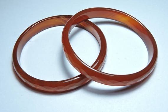New Arrival 1 Pair Natural Carolean Red Onyx Faceted Hand Carved Bangles/Adorable Bangles/Stone Bangles/Gemstone Jewellery.