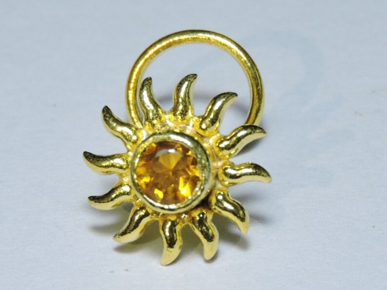 1 Piece Stunning 92.5 Sterling Silver With 24kt Gold Plated Natural Citrine Gemstone Indian Nose Stud For Pierced NoseIndian Nose Stud