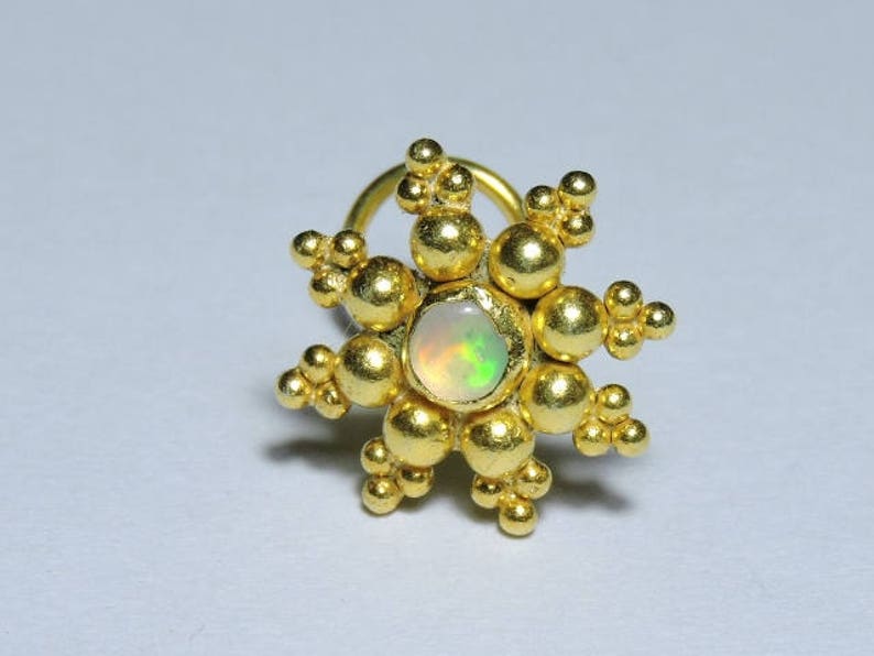 1 Piece Extremely Beautiful 24Kt Gold Plated Over 92.5 Sterling Silver Natural Ethiopian Opal Gemstone Indian Nose Stud For Pierced Nose.