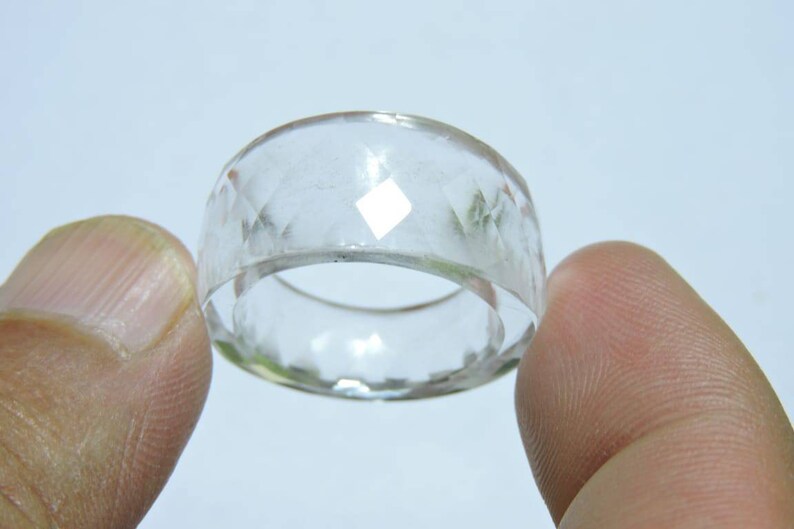 1 Piece Natural Rock Crystal Quartz Full Faceted Fancy Shaped Single Gemstone Made Ring BandTyre Ring BandWedding RingFancy Tyre Band.
