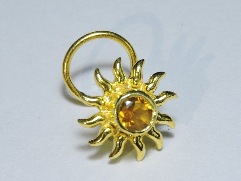 1 Piece Stunning 92.5 Sterling Silver With 24kt Gold Plated Natural Citrine Gemstone Indian Nose Stud For Pierced NoseIndian Nose Stud
