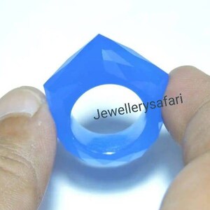 1 Piece Attractive Natural Blue Chalcedony Full Faceted Fancy Shape Gemstone Made Ring/Gemstone Rings/Adorable Fashion Rings.