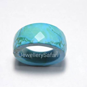 1 Piece Beautiful Natural Turquoise Full Faceted Fancy Shaped Single Gemstone Made Ring Band/ Turquoise Band/Jewellery Charm/Wedding Band.