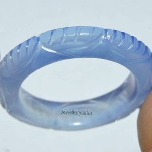 1 Piece Natural Blue Chalcedony Carved Band / Chalcedony Ring Band / Carved Chalcedony Thin Band
