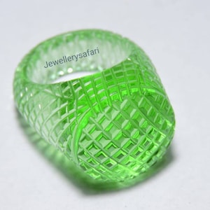 1 Piece Green Quartz Carved Ring / Round Shaped Ring / Carved Round Ring / Round Top / Single Stone Made Ring