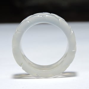 1 Piece Natural White Chalcedony Onyx Hand Carved Single Gemstone Made Ring Band/Tyre Ring Band/Hand Carved Ring Band/White Ring Band.