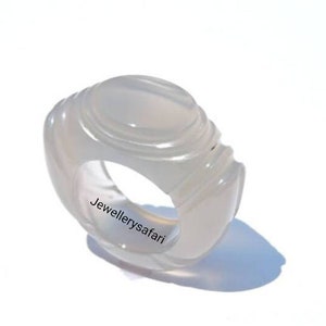 1 Piece Adorable Natural Grey Chalcedony Hand Carved Gemstone Made Ring/Jewellery/Gemstone Jewellery/Occasional Rings.