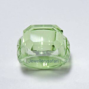 1 Piece Green Amethyst Quartz Carved And Faceted Ring / Octagon Shaped Ring / Carved And Faceted Stone Ring / Octagon Shaped Top