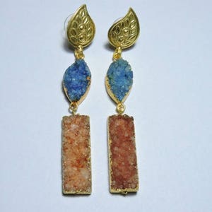 1 Pair Very Beautiful 24kt Gold Electroplated Edges Sparkling Druzy Gemstone Earrings/Custom Jewellery/Suppliers/Hand Made Jewellery.
