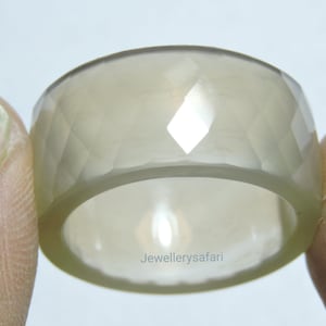Natural Grey Chalcedony Faceted Band / Chalcedony Made Ring Band / Single Stone Made Band