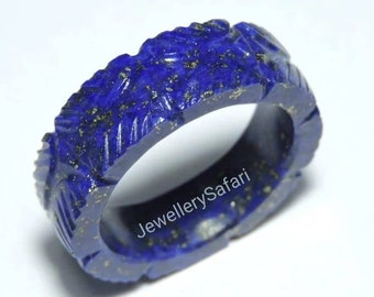 1 Piece Natural Afghanistan Mines Lapis Lazuli Hand Carved Single Gemstone Made Ring Band/Lapis Ring/Hand Carved Ring/Carved Gemstone Ring.