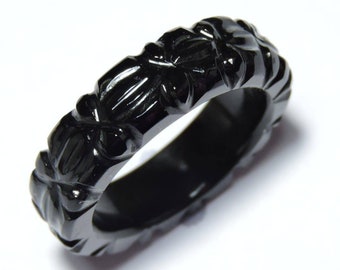 1 Stück wunderschöne natürliche schwarze Obsidian geschnitzte Band / Verlobungsring Band / Obsidian geschnitzte Band