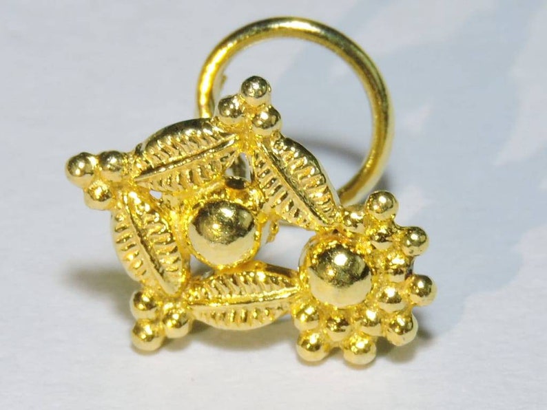 1 Piece Stunning 24Kt Gold Plated Over 92.5 Sterling Silver Indian Nose Stud For Pierced NosePiercing StudsSpiral Back Nose Rings.