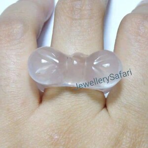 1 Piece Very Attractive Natural Rose Quartz Hand Carved Bow Shaped Single Gemstone Made Ring/Bow Ring/Butterfly Ring/ Bow Ring.
