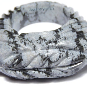 New Arrival Natural Snowflake Obsidian Carved Hexagon Shaped Ring / Carved Obsidian Ring / Snowflake Obsidian Made Ring