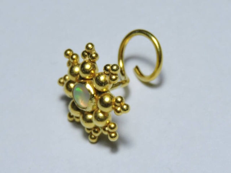 1 Piece Extremely Beautiful 24Kt Gold Plated Over 92.5 Sterling Silver Natural Ethiopian Opal Gemstone Indian Nose Stud For Pierced Nose.