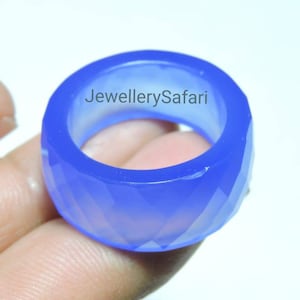 1 Piece Natural Blue Chalcedony Faceted Fancy Ring Band / Chalcedony Made Fancy Band / Faceted Fancy Gemstone Band