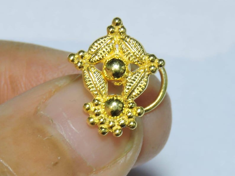 1 Piece Stunning 24Kt Gold Plated Over 92.5 Sterling Silver Indian Nose Stud For Pierced NosePiercing StudsSpiral Back Nose Rings.