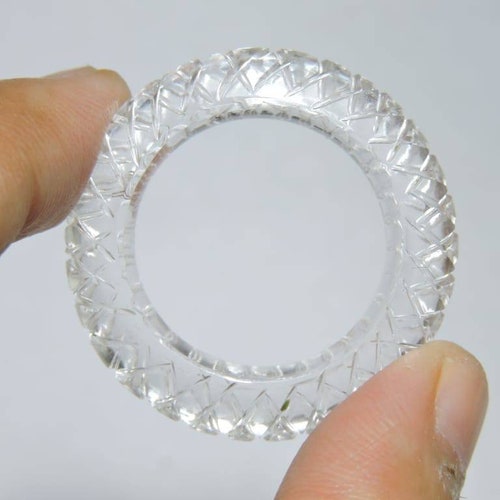1 Piece Natural Rock Crystal Quartz Carved Ring Band shops / Crystal Made Carved Band / Carved Crystal Jewellery