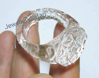 1 pieza extremadamente hermosa de cristal de roca natural de cuarzo tallado a mano con una sola piedra preciosa hecha anillo/anillo completamente tallado/anillo de piedra preciosa tallada.