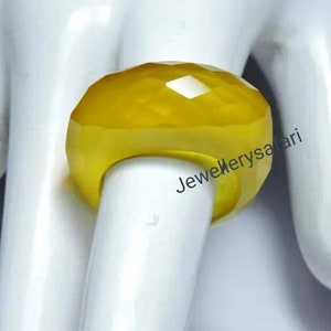 1 Piece Very Beautiful Natural Yellow Chalcedony Full Faceted Gemstone Made Ring/Gemstone Rings/Rare Rings Collection.
