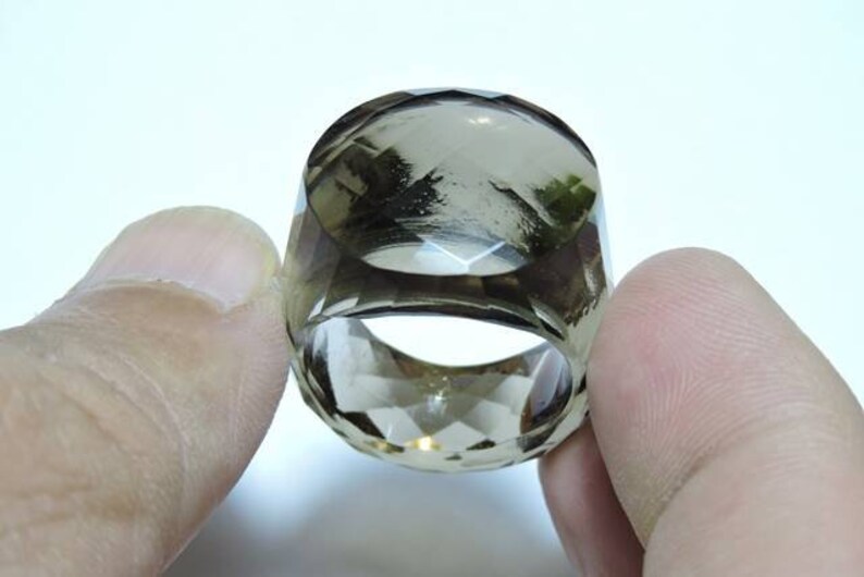 1 Piece Very Attractive Natural Smokey Topaz Full Faceted Round Shaped Hand Carved Single Gemstone Made RingSmokey Ring.
