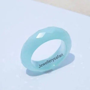 1 Piece Beautiful Natural Aqua Blue Chalcedony Faceted Gemstone Made Ring Band/Fashion Jewellery/Gemstone Ring Band.