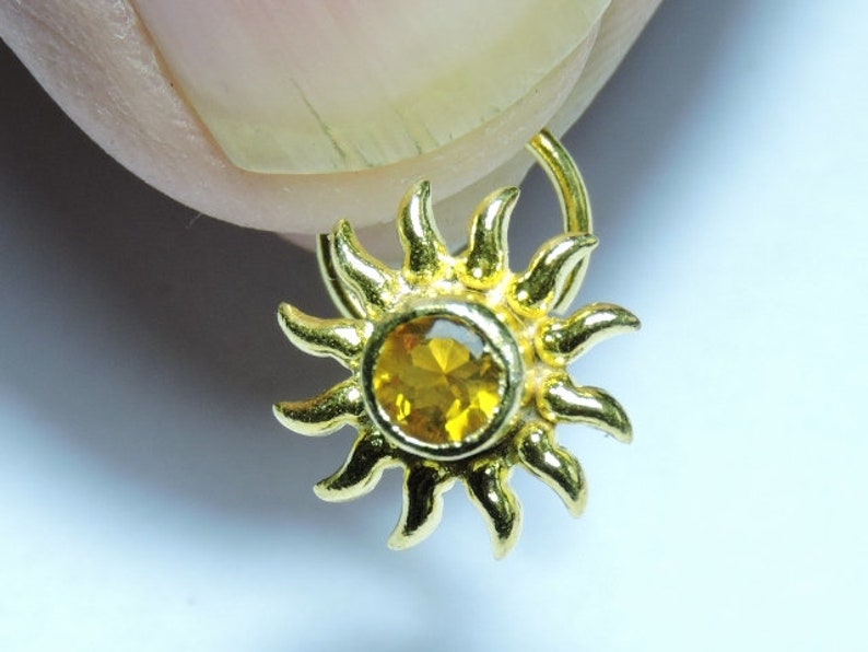 1 Piece Stunning 92.5 Sterling Silver With 24kt Gold Plated Natural Citrine Gemstone Indian Nose Stud For Pierced NoseIndian Nose Stud
