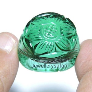 1 Piece Dark Green Quartz Carved Round Shaped Ring / Single Stone Made Ring / Round Shaped Top / Carved Round Ring